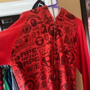 Bape Red Newspaper Print Hoodie